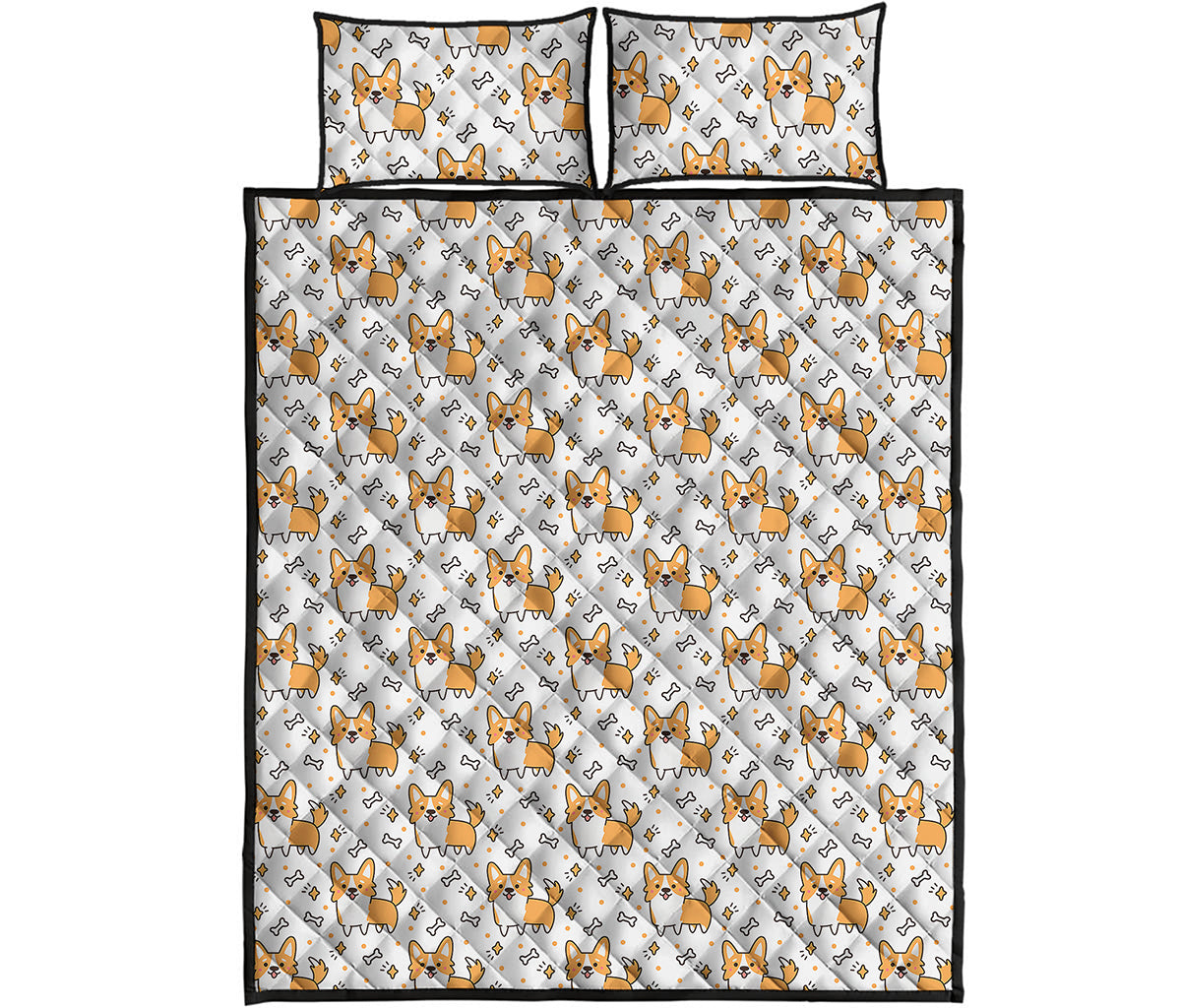 Cartoon Corgi Pattern Print Quilt Bed Set