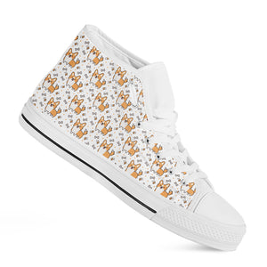 Cartoon Corgi Pattern Print White High Top Shoes