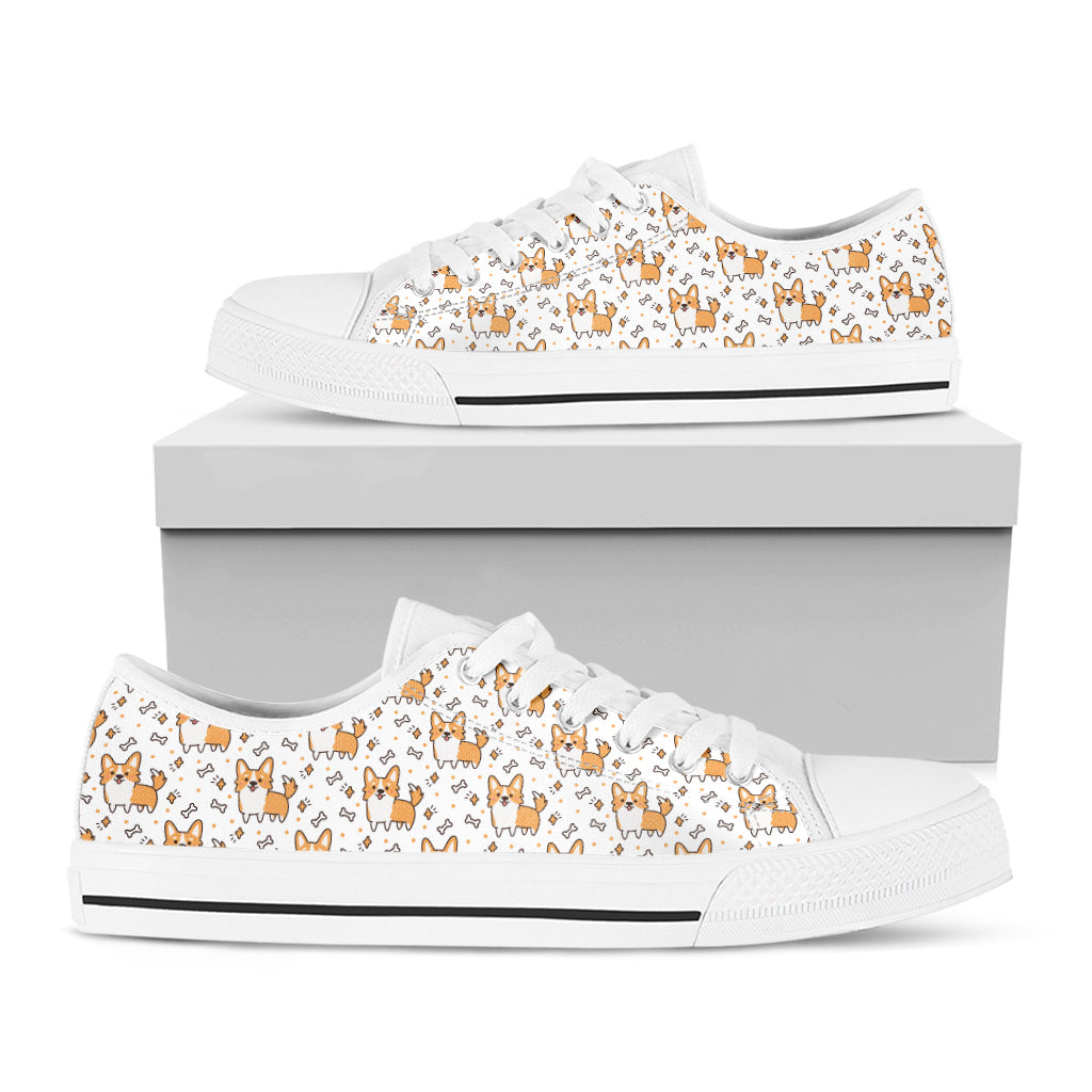 Cartoon Corgi Pattern Print White Low Top Shoes