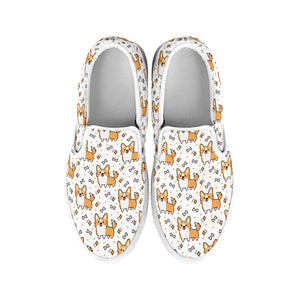 Cartoon Corgi Pattern Print White Slip On Shoes