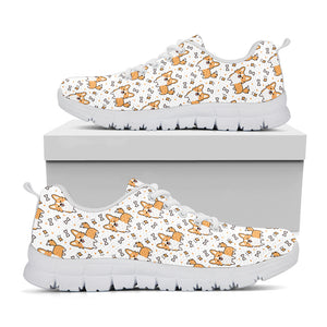 Cartoon Corgi Pattern Print White Sneakers