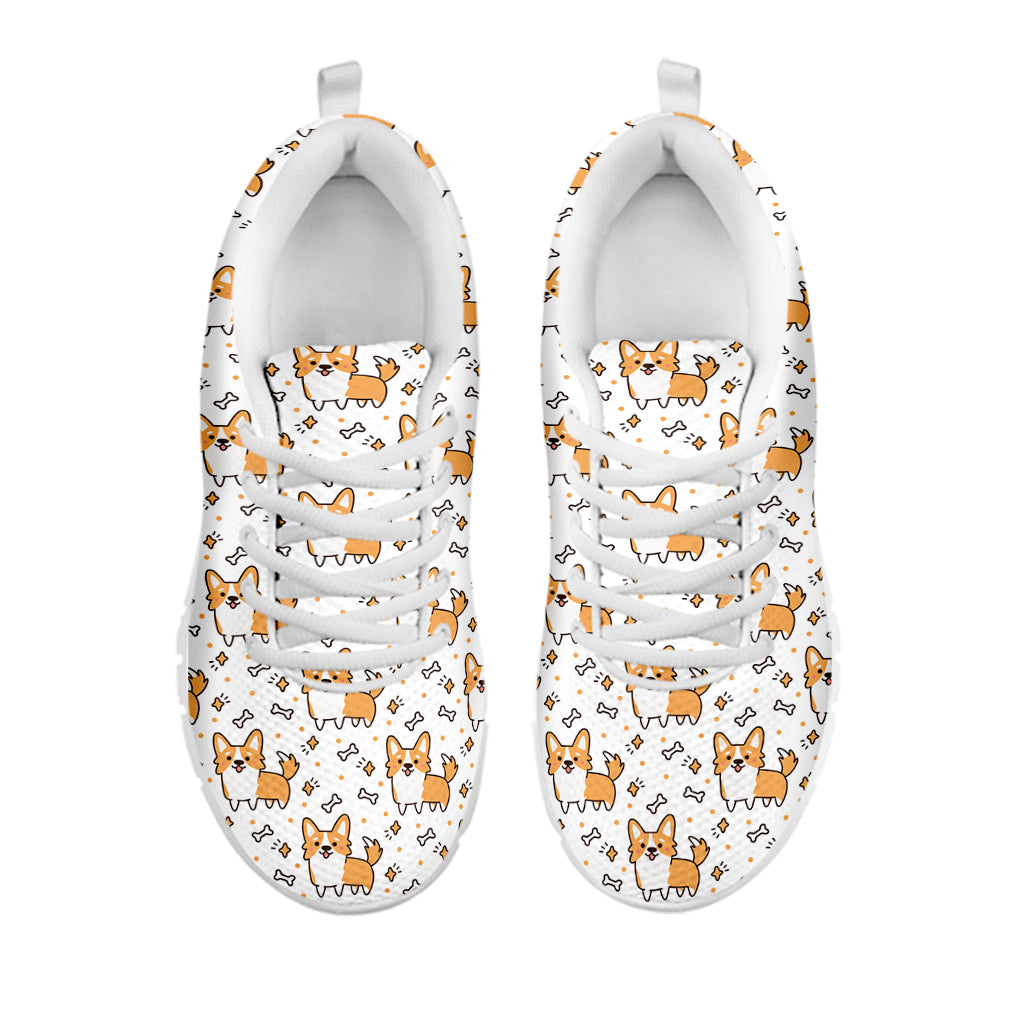 Cartoon Corgi Pattern Print White Sneakers