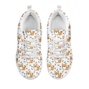 Cartoon Corgi Pattern Print White Sneakers