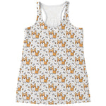 Cartoon Corgi Pattern Print Women's Racerback Tank Top