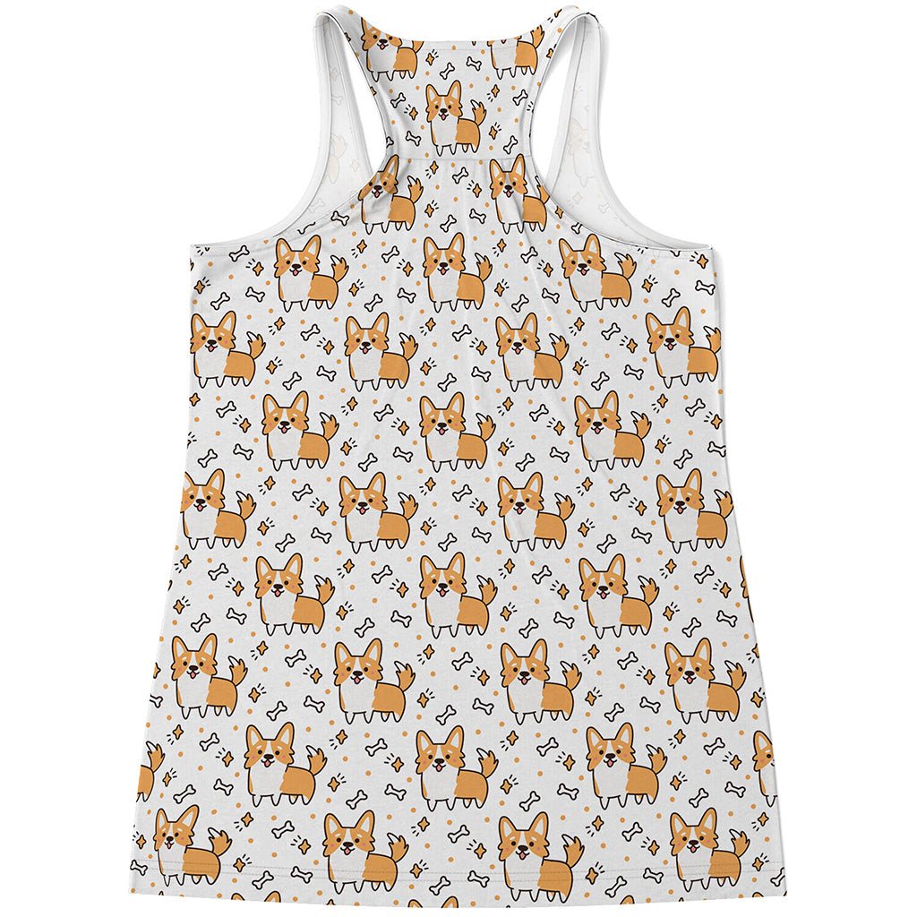 Cartoon Corgi Pattern Print Women's Racerback Tank Top