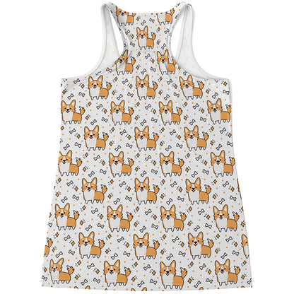 Cartoon Corgi Pattern Print Women's Racerback Tank Top