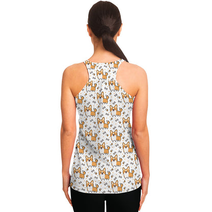 Cartoon Corgi Pattern Print Women's Racerback Tank Top