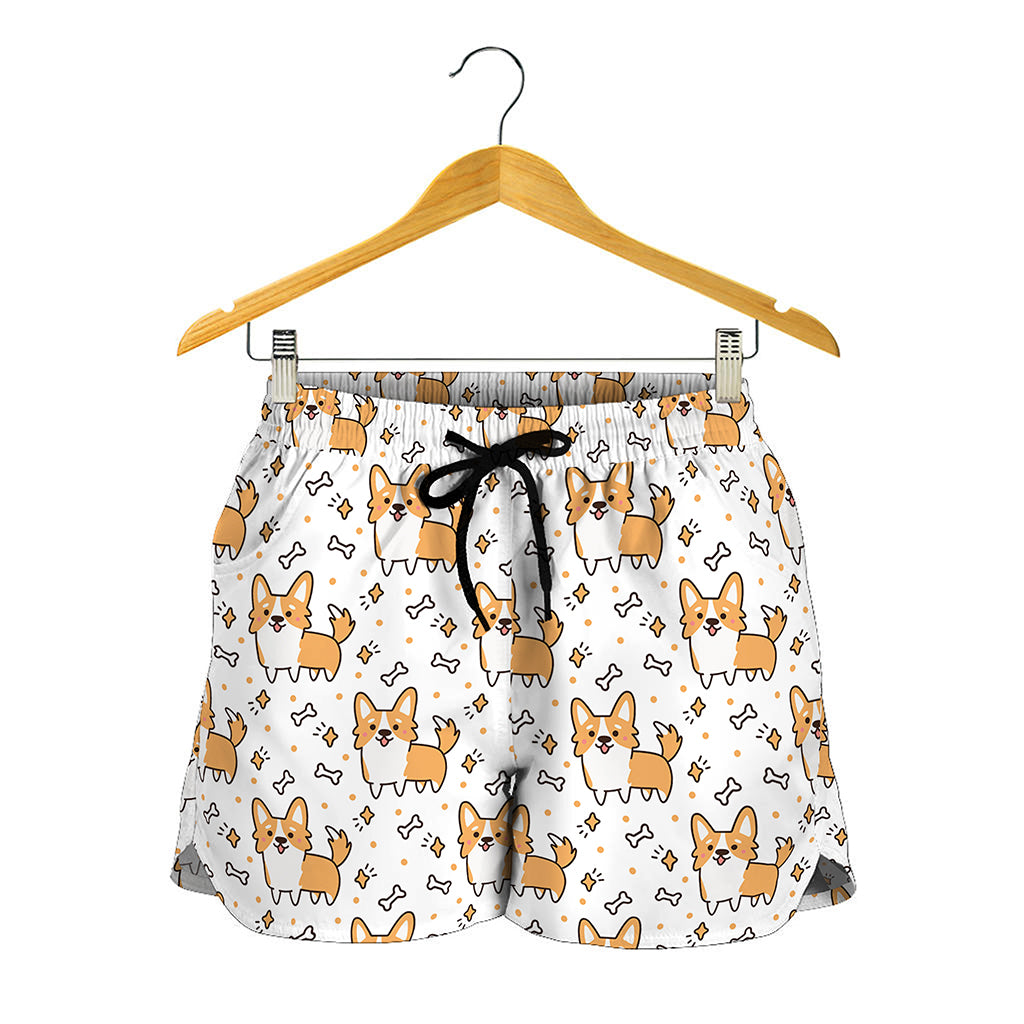 Cartoon Corgi Pattern Print Women's Shorts