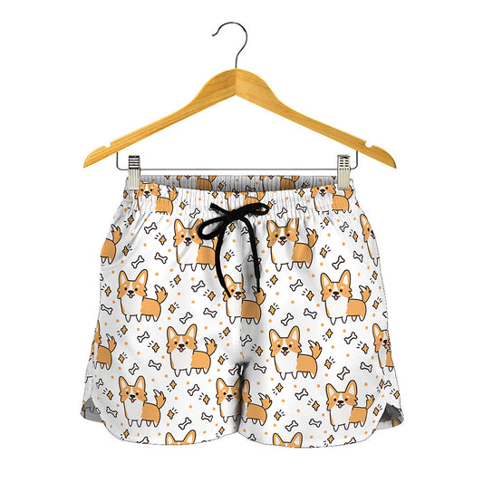 Cartoon Corgi Pattern Print Women's Shorts
