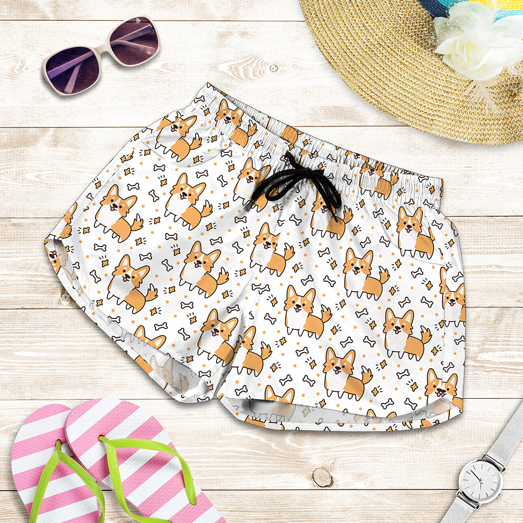 Cartoon Corgi Pattern Print Women's Shorts