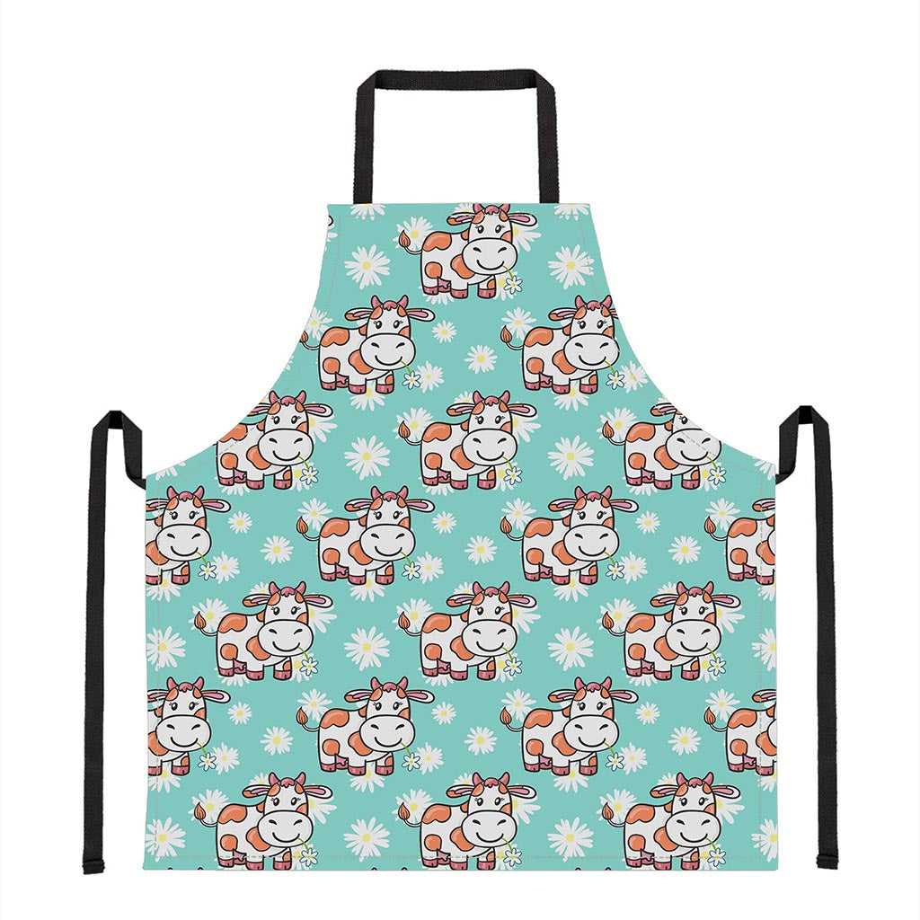 Cartoon Cow And Daisy Flower Print Apron