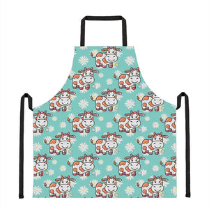 Cartoon Cow And Daisy Flower Print Apron