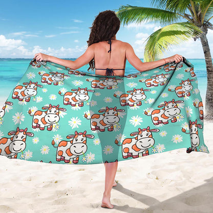 Cartoon Cow And Daisy Flower Print Beach Sarong Wrap