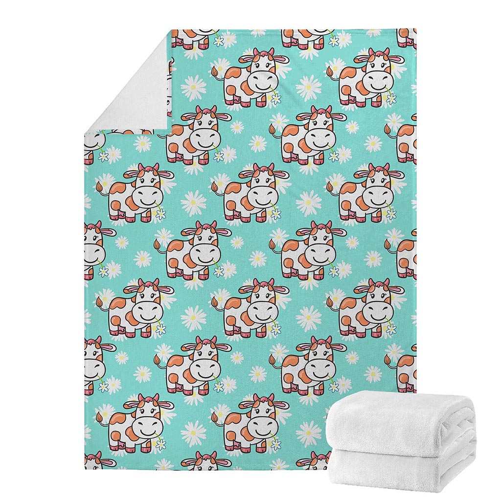 Cartoon Cow And Daisy Flower Print Blanket