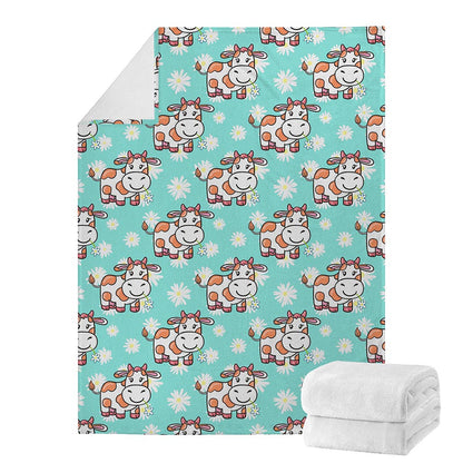Cartoon Cow And Daisy Flower Print Blanket