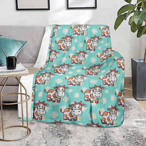 Cartoon Cow And Daisy Flower Print Blanket