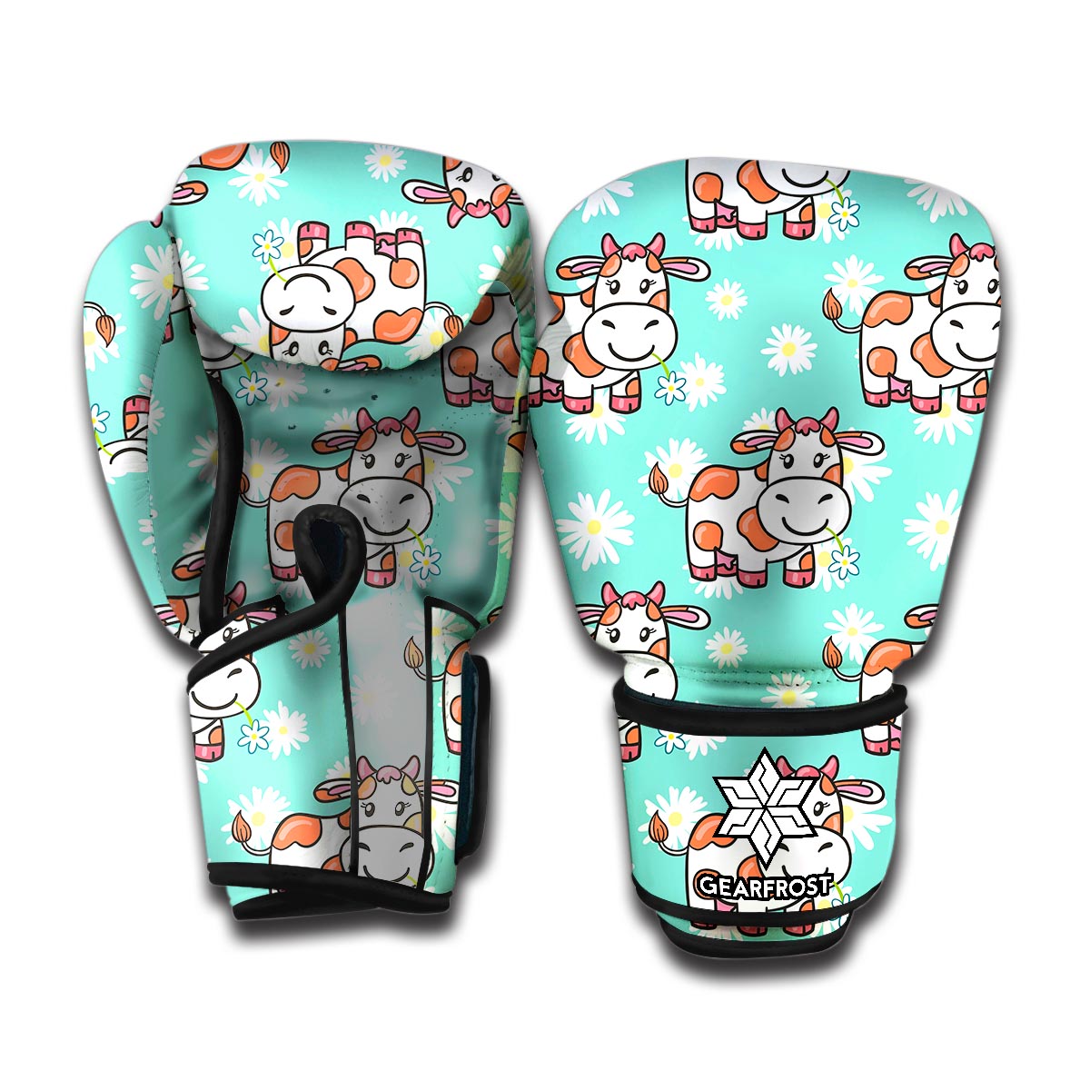 Cartoon Cow And Daisy Flower Print Boxing Gloves