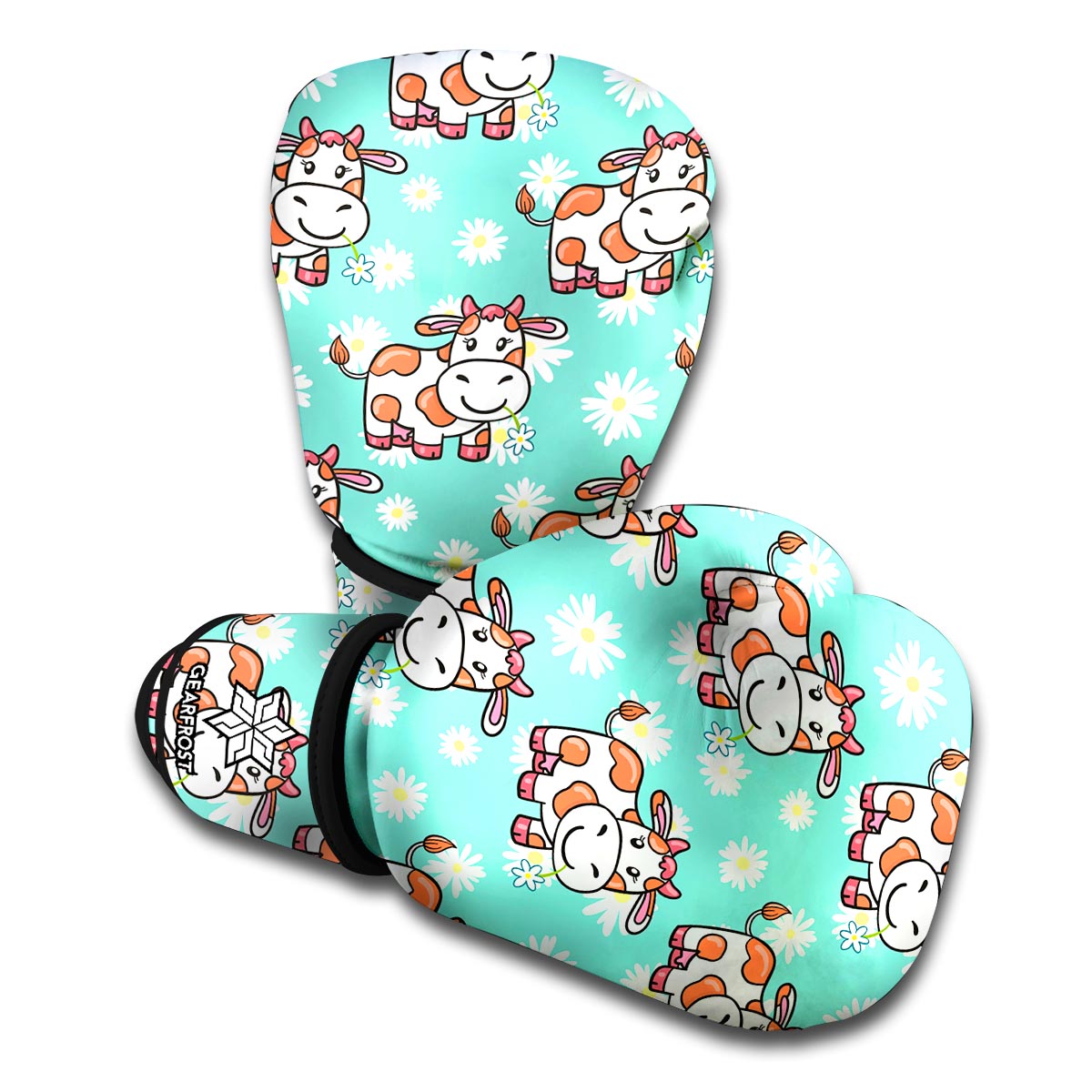 Cartoon Cow And Daisy Flower Print Boxing Gloves