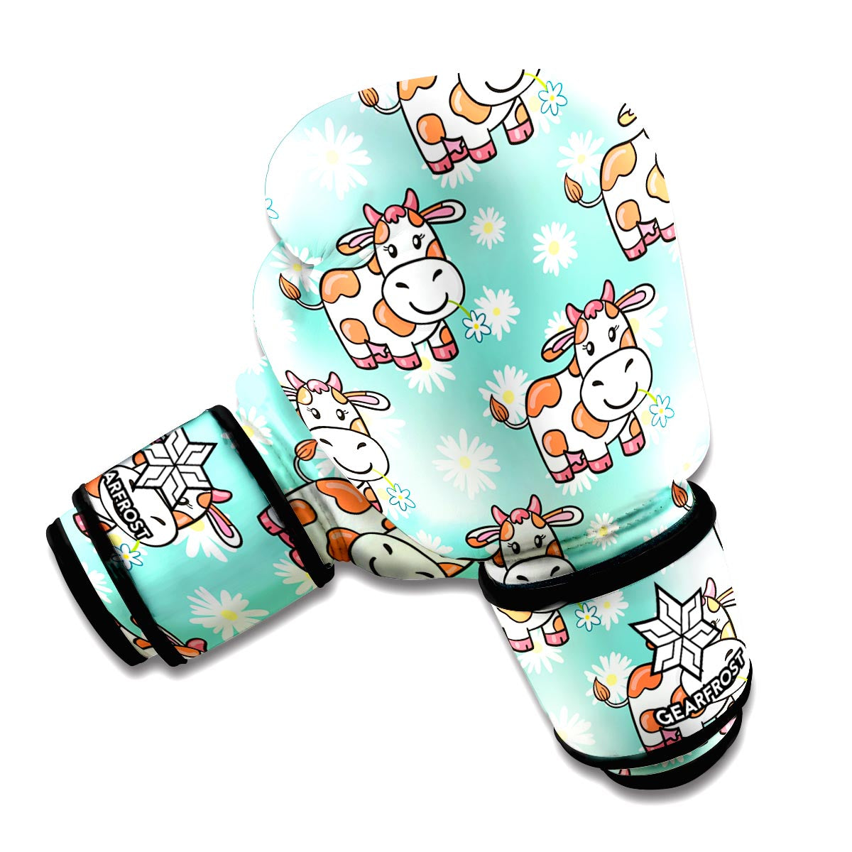 Cartoon Cow And Daisy Flower Print Boxing Gloves