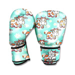 Cartoon Cow And Daisy Flower Print Boxing Gloves