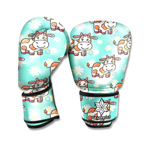 Cartoon Cow And Daisy Flower Print Boxing Gloves