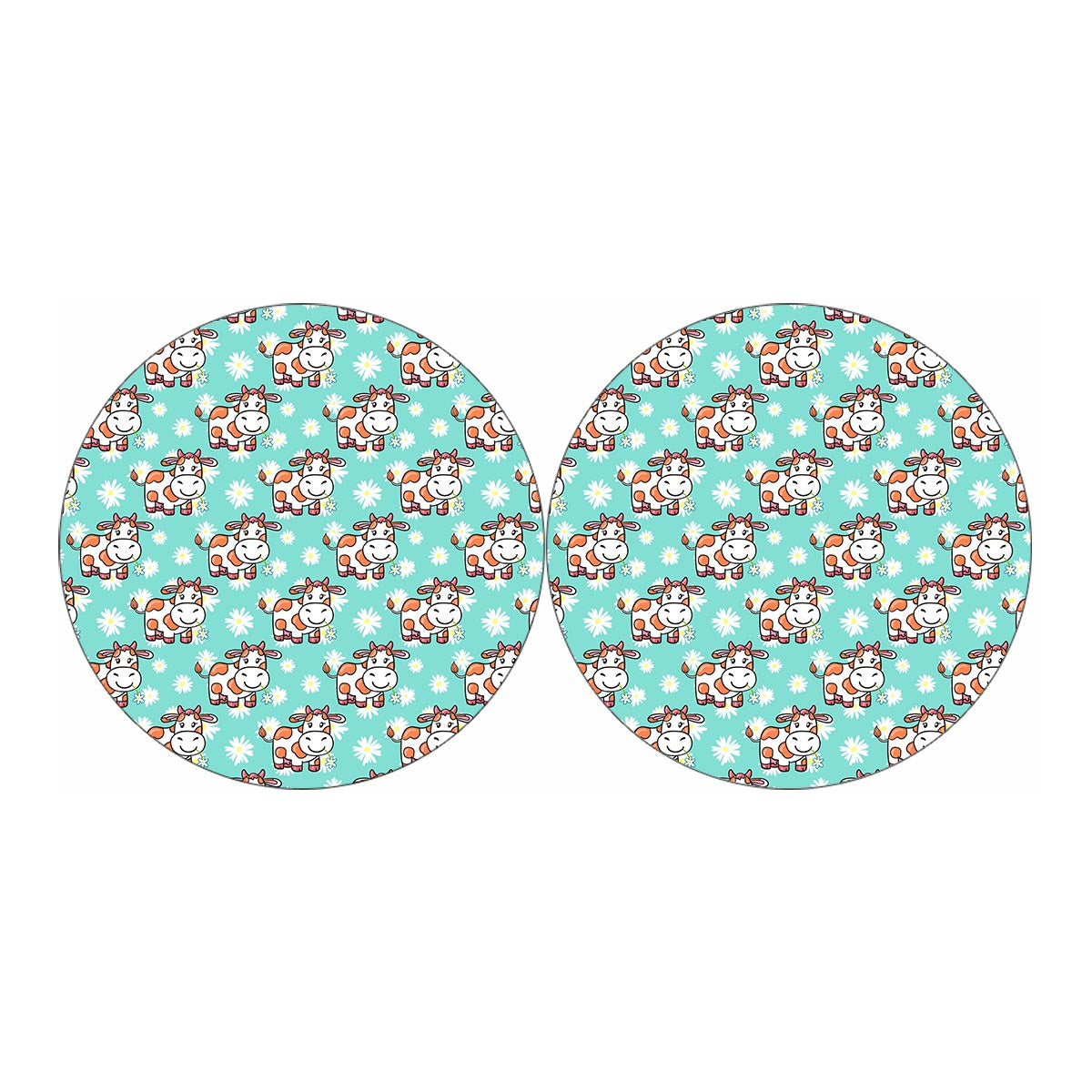 Cartoon Cow And Daisy Flower Print Car Coasters