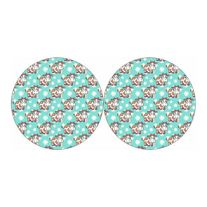 Cartoon Cow And Daisy Flower Print Car Coasters
