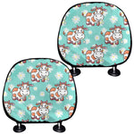 Cartoon Cow And Daisy Flower Print Car Headrest Covers