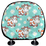 Cartoon Cow And Daisy Flower Print Car Headrest Covers