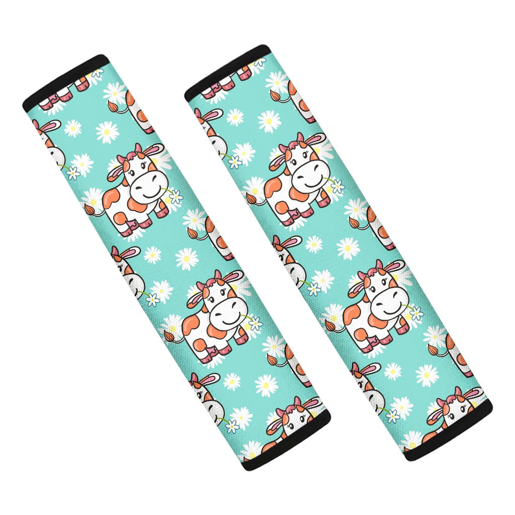 Cartoon Cow And Daisy Flower Print Car Seat Belt Covers