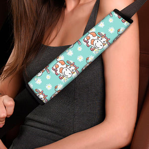 Cartoon Cow And Daisy Flower Print Car Seat Belt Covers