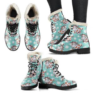 Cartoon Cow And Daisy Flower Print Comfy Boots GearFrost