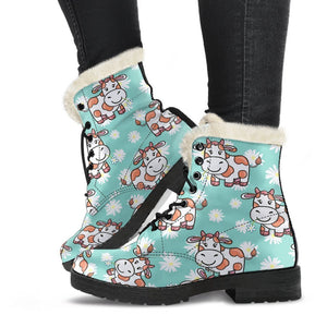 Cartoon Cow And Daisy Flower Print Comfy Boots GearFrost