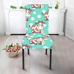 Cartoon Cow And Daisy Flower Print Dining Chair Slipcover