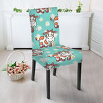 Cartoon Cow And Daisy Flower Print Dining Chair Slipcover