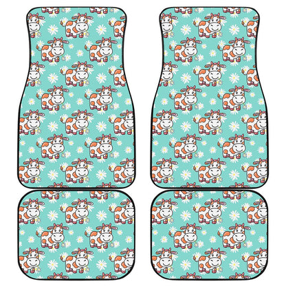 Cartoon Cow And Daisy Flower Print Front and Back Car Floor Mats