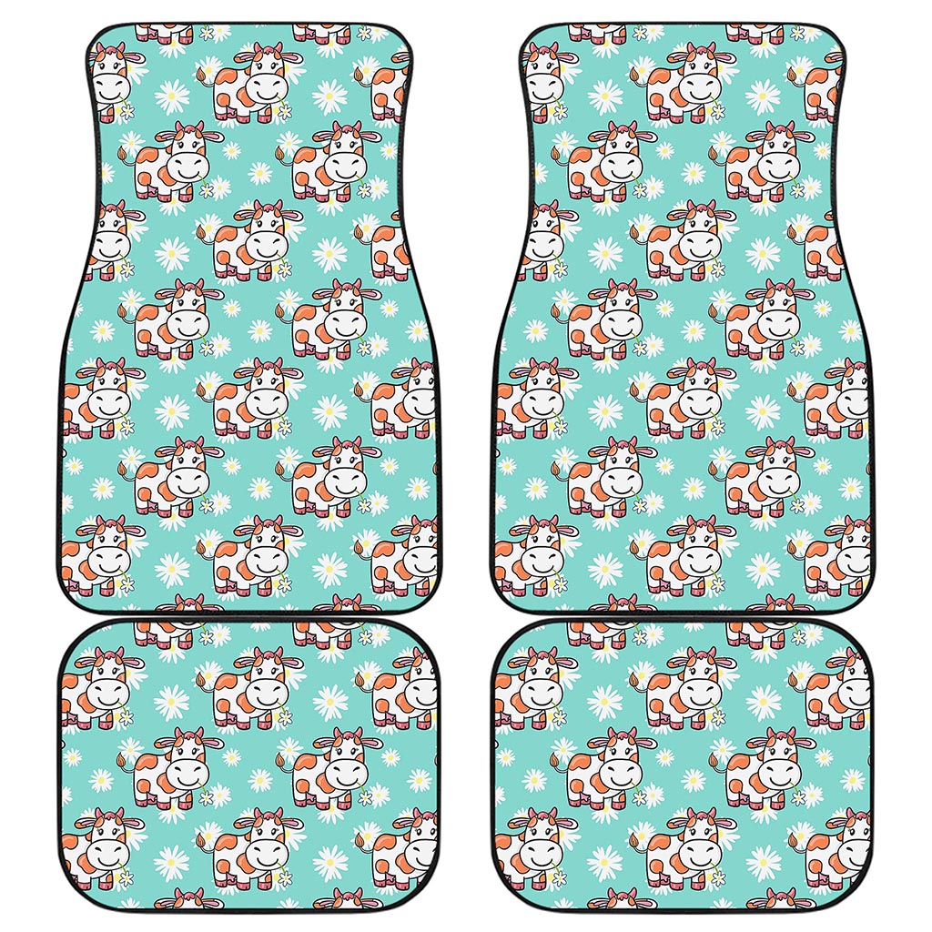 Cartoon Cow And Daisy Flower Print Front and Back Car Floor Mats