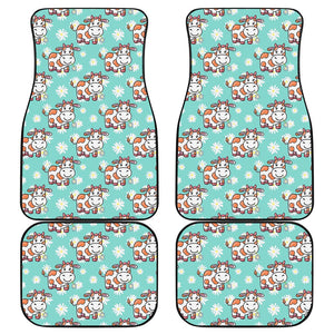 Cartoon Cow And Daisy Flower Print Front and Back Car Floor Mats