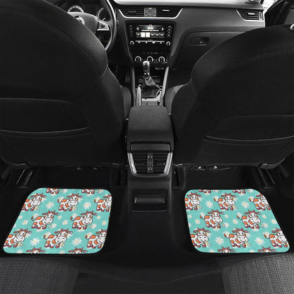 Cartoon Cow And Daisy Flower Print Front and Back Car Floor Mats