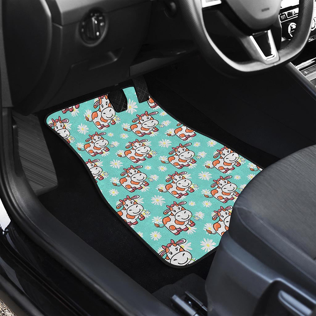 Cartoon Cow And Daisy Flower Print Front and Back Car Floor Mats