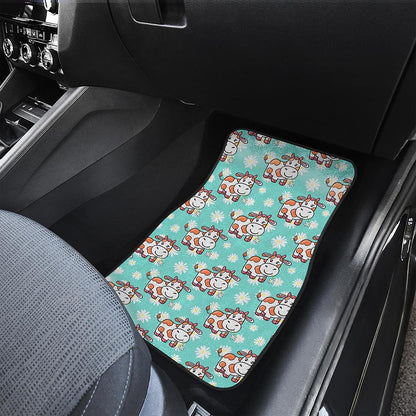 Cartoon Cow And Daisy Flower Print Front and Back Car Floor Mats