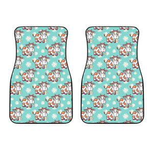 Cartoon Cow And Daisy Flower Print Front Car Floor Mats