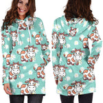 Cartoon Cow And Daisy Flower Print Hoodie Dress GearFrost