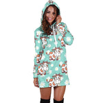 Cartoon Cow And Daisy Flower Print Hoodie Dress GearFrost