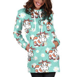Cartoon Cow And Daisy Flower Print Hoodie Dress GearFrost