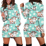 Cartoon Cow And Daisy Flower Print Hoodie Dress GearFrost