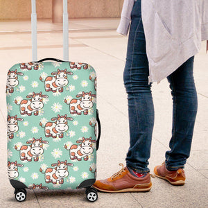 Cartoon Cow And Daisy Flower Print Luggage Cover GearFrost