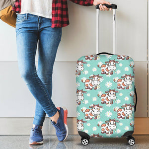 Cartoon Cow And Daisy Flower Print Luggage Cover GearFrost