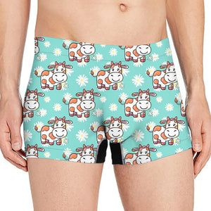 Cartoon Cow And Daisy Flower Print Men's Boxer Briefs