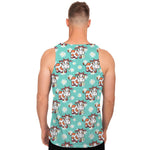 Cartoon Cow And Daisy Flower Print Men's Tank Top